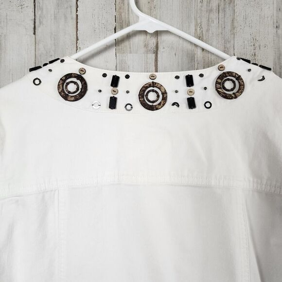 JM Collections Embellished Denim Jacket  White Size 14 - Picture 7 of 12